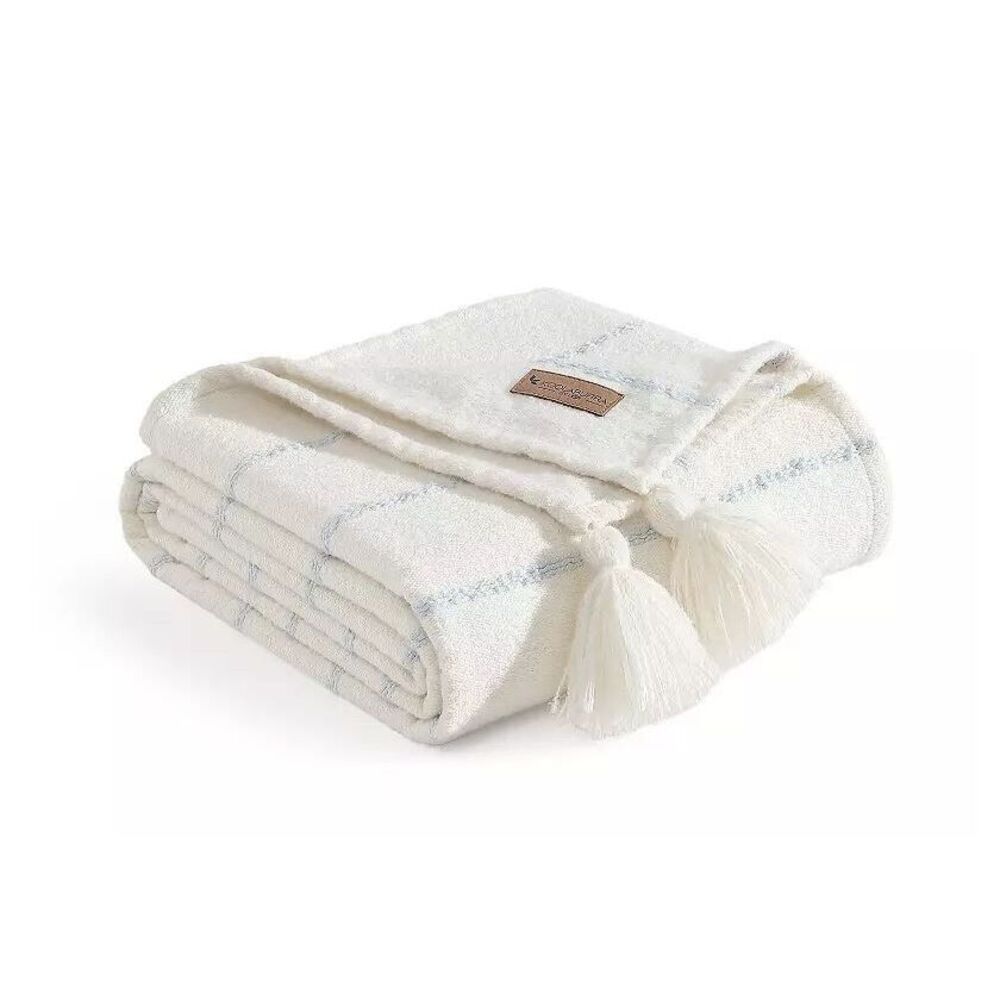 Koolaburra by UGG Hart Boucle Woven Throw with Tassels Blue & KB White 50 x 70